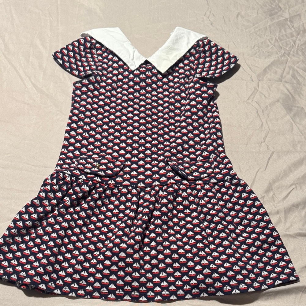 Janie and Jack Navy Sailboat Dress with White Collar